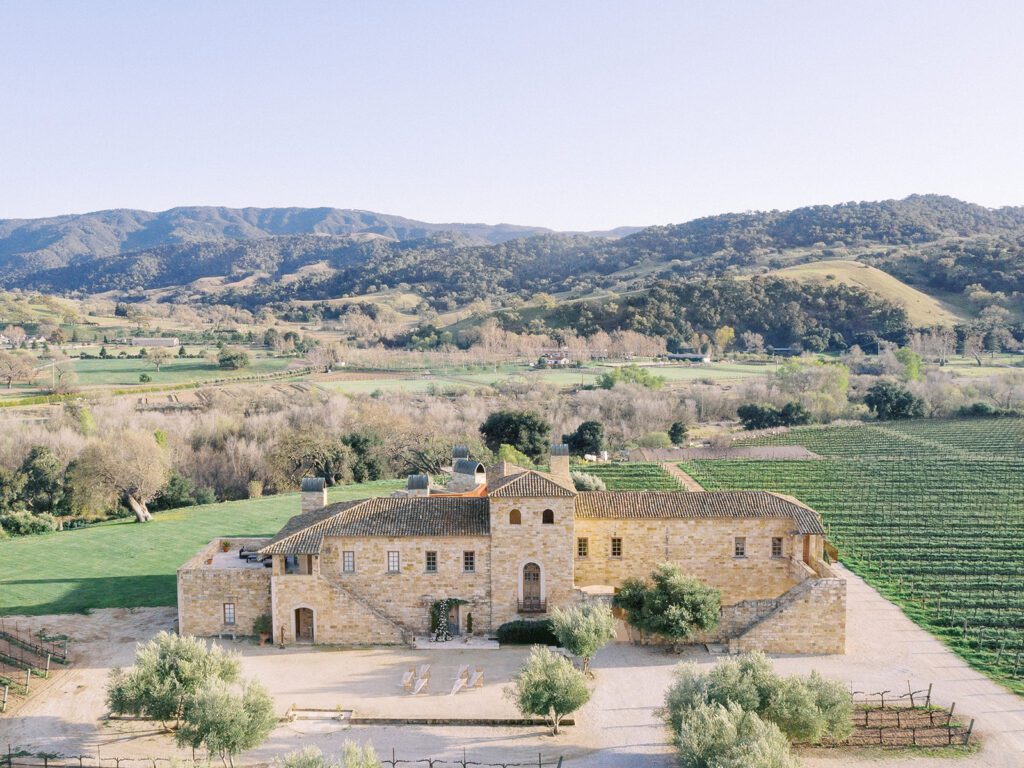 Vineyard estate architecture and grounds at Sunstone Winery, Santa Ynez, California.